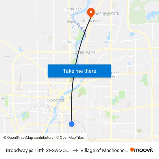 Broadway @ 10th St-Swc-Outbound to Village of Machesney Park map