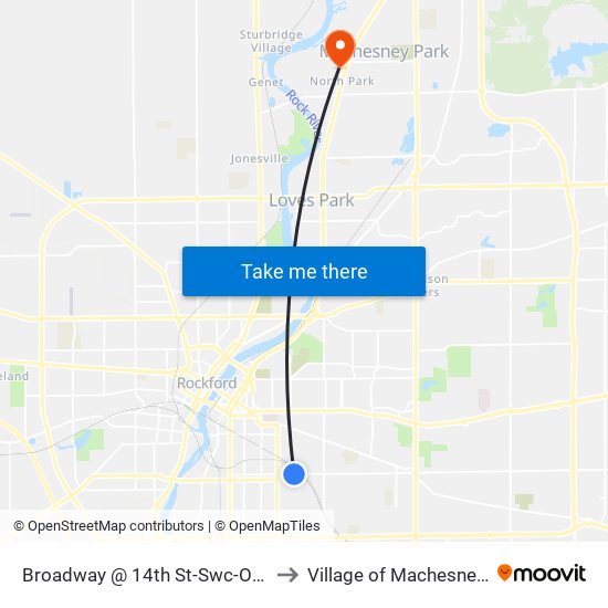 Broadway @ 14th St-Swc-Outbound to Village of Machesney Park map