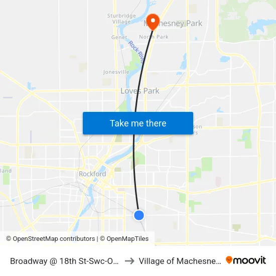 Broadway @ 18th St-Swc-Outbound to Village of Machesney Park map