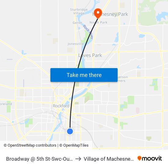 Broadway @ 5th St-Swc-Outbound to Village of Machesney Park map