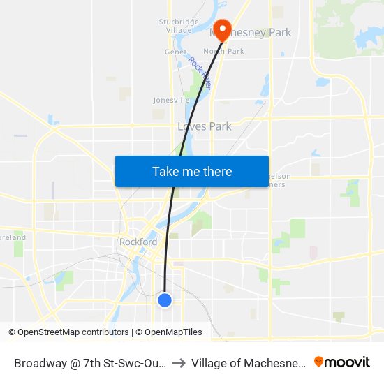 Broadway @ 7th St-Swc-Outbound to Village of Machesney Park map