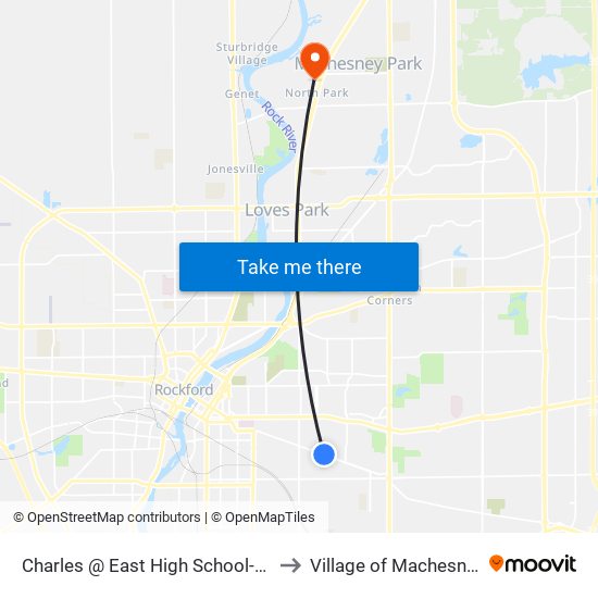 Charles @ East High School-N-Inbound to Village of Machesney Park map