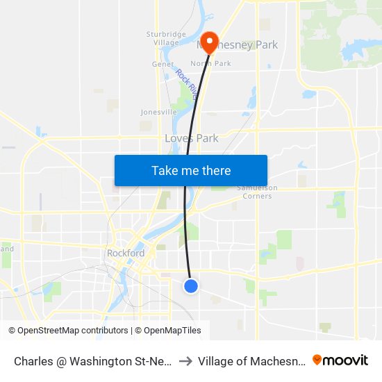 Charles @ Washington St-Nec-Inbound to Village of Machesney Park map