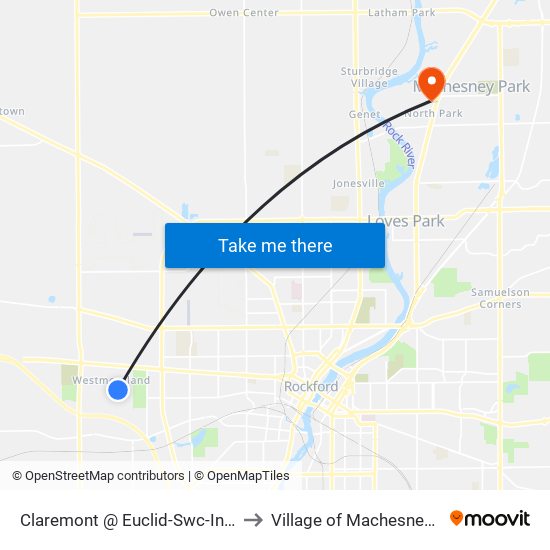 Claremont @ Euclid-Swc-Inbound to Village of Machesney Park map