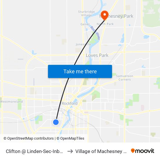 Clifton @ Linden-Sec-Inbound to Village of Machesney Park map