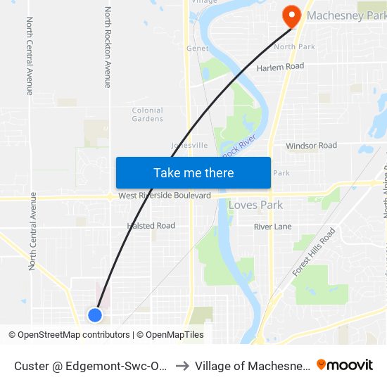 Custer @ Edgemont-Swc-Outbound to Village of Machesney Park map