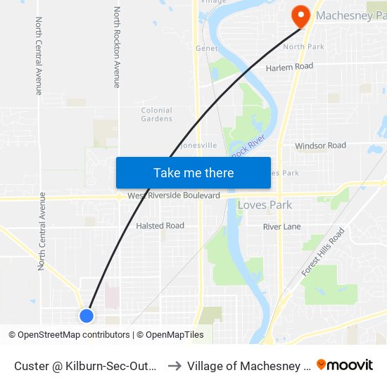 Custer @ Kilburn-Sec-Outbound to Village of Machesney Park map