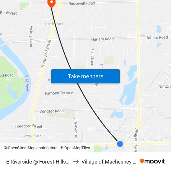 E Riverside @ Forest Hills-Nwc to Village of Machesney Park map