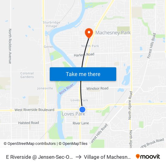 E Riverside @ Jensen-Sec-Outbound to Village of Machesney Park map