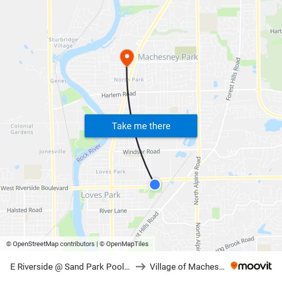 E Riverside @ Sand Park Pool-S-Outbound to Village of Machesney Park map