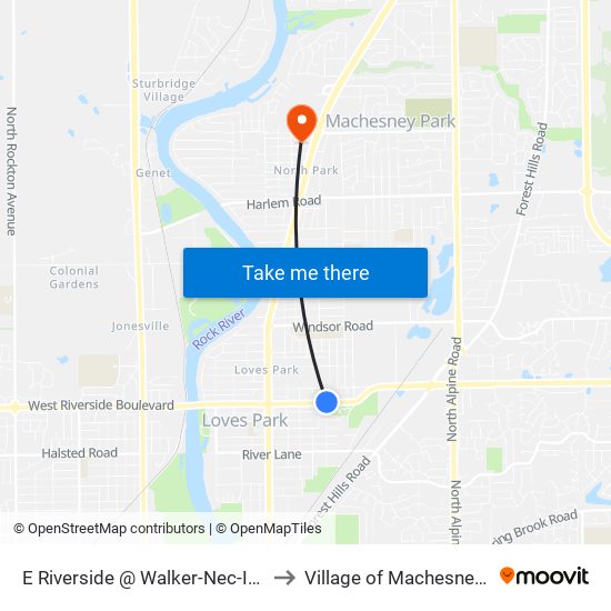 E Riverside @ Walker-Nec-Inbound to Village of Machesney Park map