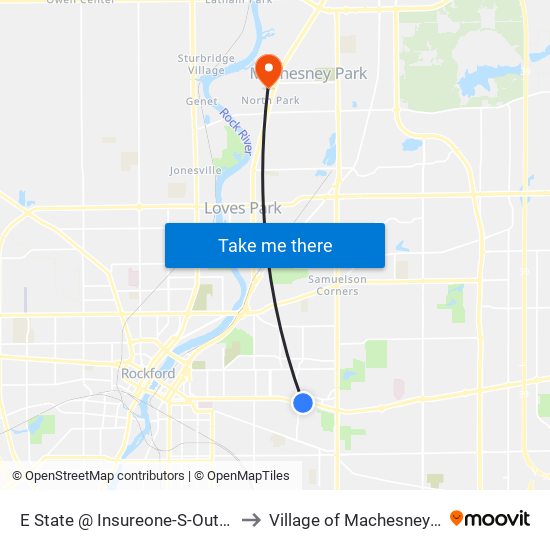 E State @ Insureone-S-Outbound to Village of Machesney Park map