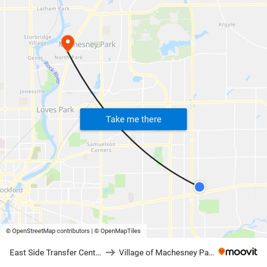 East Side Transfer Center to Village of Machesney Park map