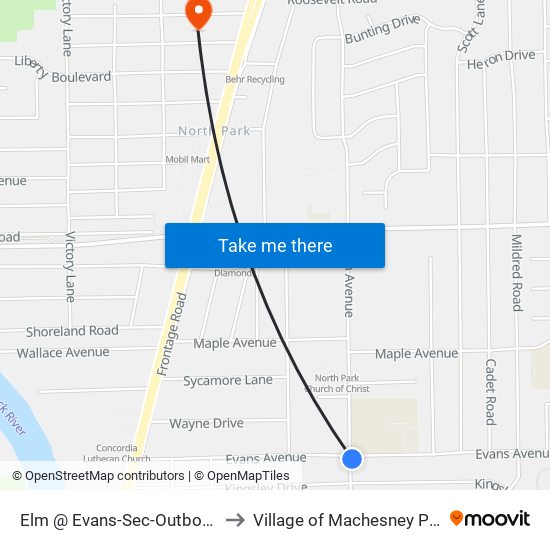 Elm @ Evans-Sec-Outbound to Village of Machesney Park map