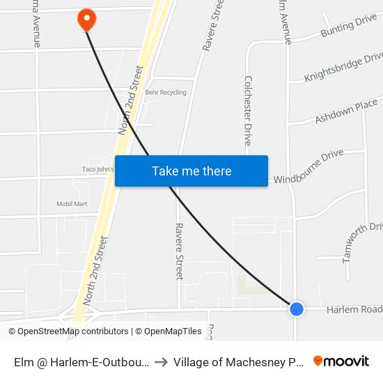 Elm @ Harlem-E-Outbound to Village of Machesney Park map