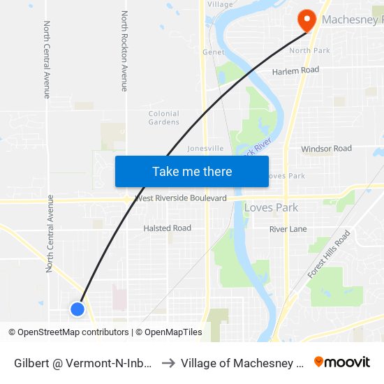 Gilbert @ Vermont-N-Inbound to Village of Machesney Park map