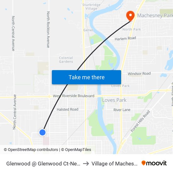 Glenwood @ Glenwood Ct-Nec-Outbound to Village of Machesney Park map