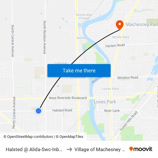 Halsted @ Alida-Swc-Inbound to Village of Machesney Park map