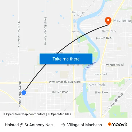 Halsted @ St Anthony-Nec-Outbound to Village of Machesney Park map