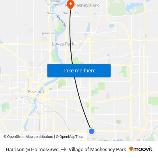 Harrison @ Holmes-Swc to Village of Machesney Park map