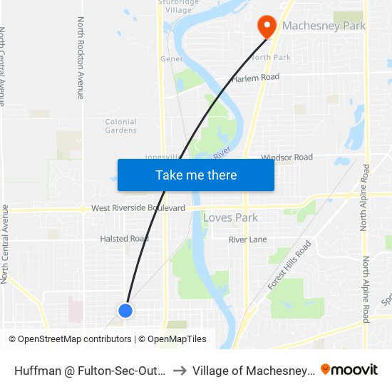 Huffman @ Fulton-Sec-Outbound to Village of Machesney Park map