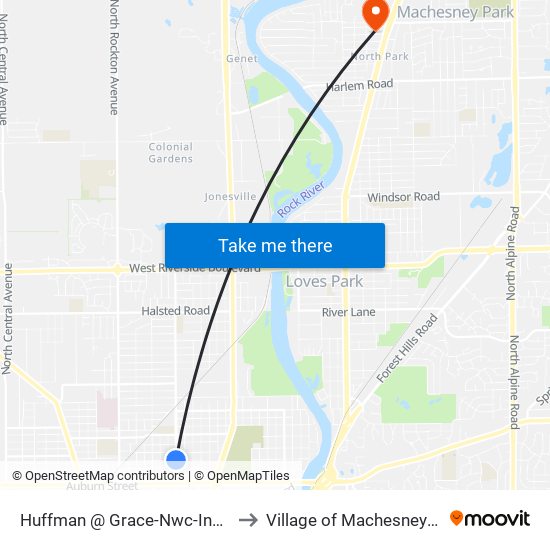 Huffman @ Grace-Nwc-Inbound to Village of Machesney Park map