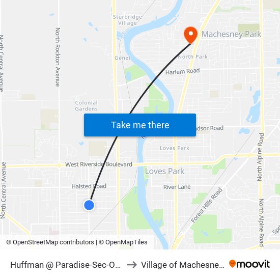 Huffman @ Paradise-Sec-Outbound to Village of Machesney Park map