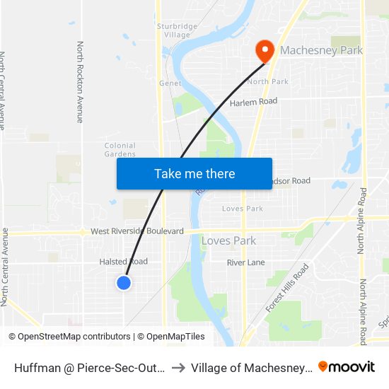 Huffman @ Pierce-Sec-Outbound to Village of Machesney Park map