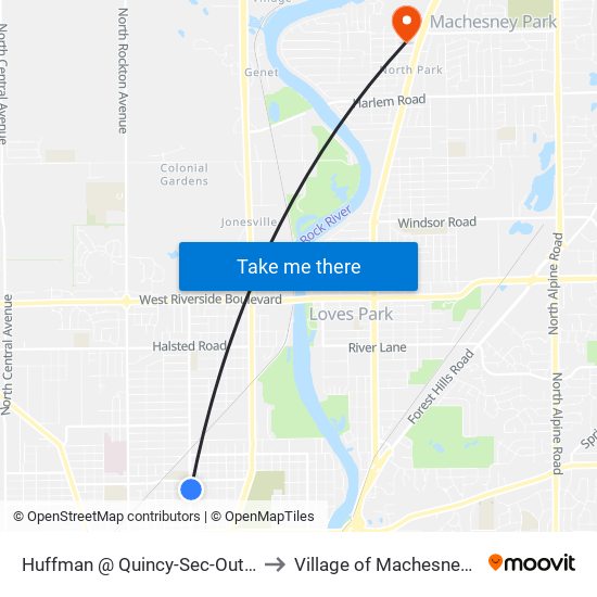 Huffman @ Quincy-Sec-Outbound to Village of Machesney Park map