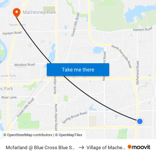 Mcfarland @ Blue Cross Blue Sheild-E-Outbound to Village of Machesney Park map