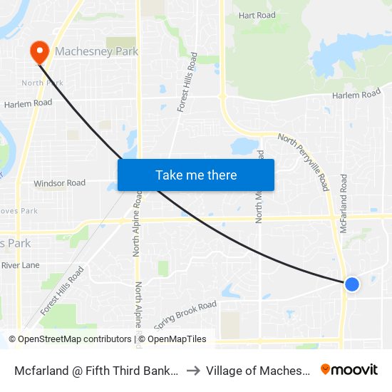 Mcfarland @ Fifth Third Bank-W-Inbound to Village of Machesney Park map