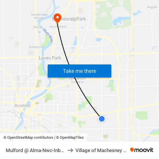 Mulford @ Alma-Nwc-Inbound to Village of Machesney Park map
