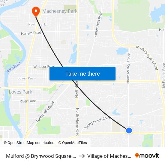 Mulford @ Brynwood Square-E-Outbound to Village of Machesney Park map