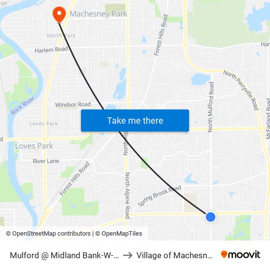 Mulford @ Midland Bank-W-Inbound to Village of Machesney Park map