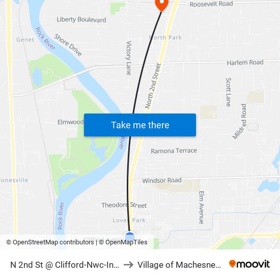 N 2nd St @ Clifford-Nwc-Inbound to Village of Machesney Park map