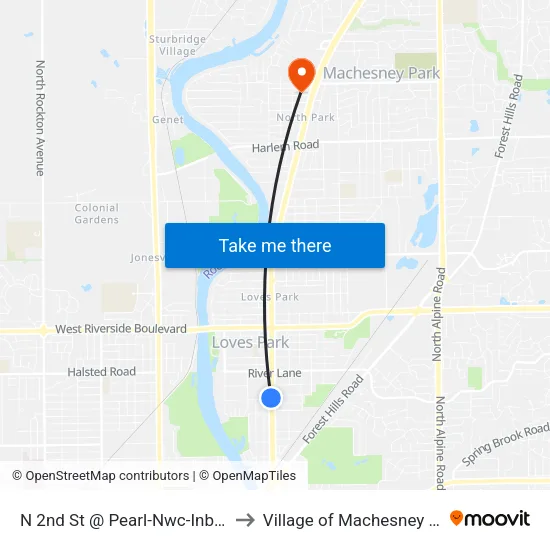 N 2nd St @ Pearl-Nwc-Inbound to Village of Machesney Park map