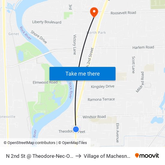 N 2nd St @ Theodore-Nec-Outbound to Village of Machesney Park map