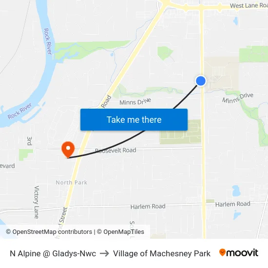 N Alpine @ Gladys-Nwc to Village of Machesney Park map