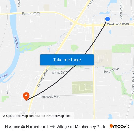 N Alpine @ Homedepot to Village of Machesney Park map