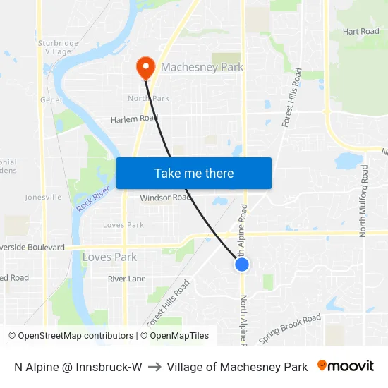 N Alpine @ Innsbruck-W to Village of Machesney Park map