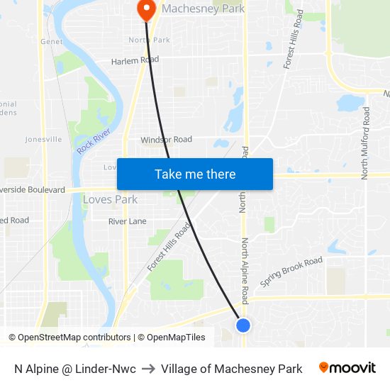 N Alpine @ Linder-Nwc to Village of Machesney Park map