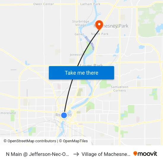 N Main @ Jefferson-Nec-Outbound to Village of Machesney Park map