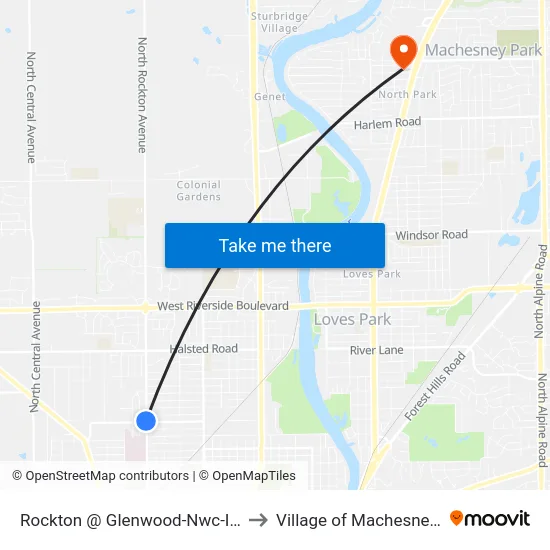 Rockton @ Glenwood-Nwc-Inbound to Village of Machesney Park map