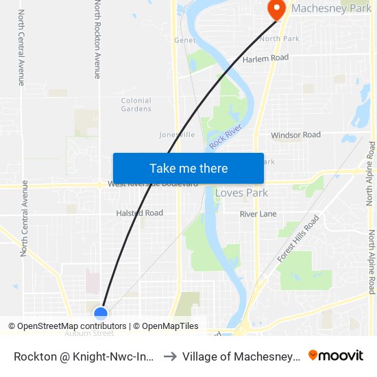 Rockton @ Knight-Nwc-Inbound to Village of Machesney Park map