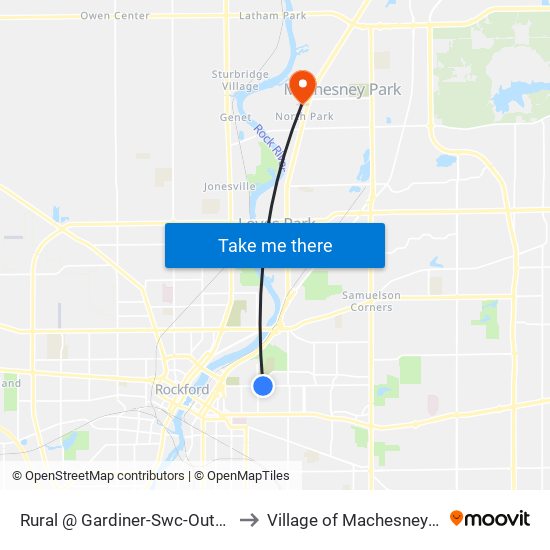 Rural @ Gardiner-Swc-Outbound to Village of Machesney Park map