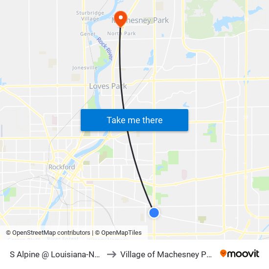 S Alpine @ Louisiana-Nwc to Village of Machesney Park map