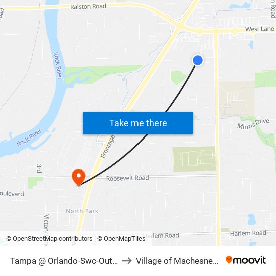 Tampa @ Orlando-Swc-Outbound to Village of Machesney Park map