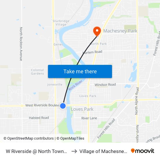 W Riverside @ North Towne Mall-S to Village of Machesney Park map