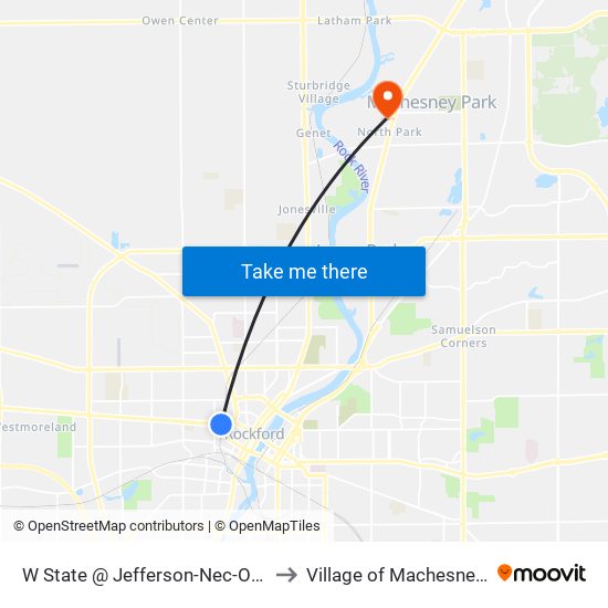 W State @ Jefferson-Nec-Outbound to Village of Machesney Park map