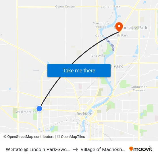 W State @ Lincoln Park-Swc-Inbound to Village of Machesney Park map